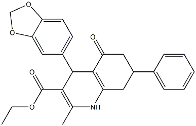 ethyl 4-(1,3-benzodioxol-5-yl)-2-methyl-5-oxo-7-phenyl-1,4,5,6,7,8-hexahydroquinoline-3-carboxylate Struktur