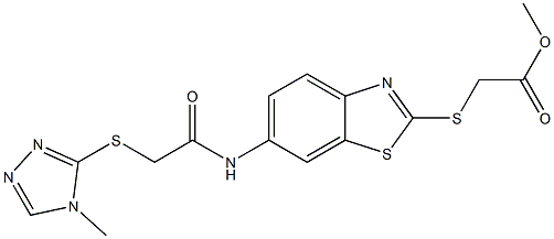 methyl {[6-({[(4-methyl-4H-1,2,4-triazol-3-yl)sulfanyl]acetyl}amino)-1,3-benzothiazol-2-yl]sulfanyl}acetate Struktur