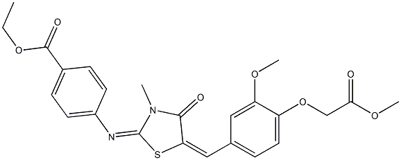 ethyl 4-({5-[3-methoxy-4-(2-methoxy-2-oxoethoxy)benzylidene]-3-methyl-4-oxo-1,3-thiazolidin-2-ylidene}amino)benzoate Struktur