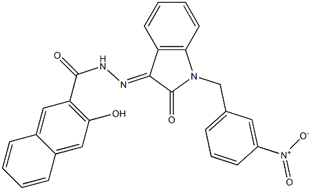 3-hydroxy-N'-(1-{3-nitrobenzyl}-2-oxo-1,2-dihydro-3H-indol-3-ylidene)-2-naphthohydrazide Struktur