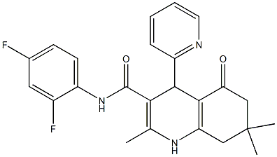 N-(2,4-difluorophenyl)-2,7,7-trimethyl-5-oxo-4-(2-pyridinyl)-1,4,5,6,7,8-hexahydro-3-quinolinecarboxamide Struktur