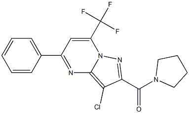 3-chloro-5-phenyl-2-(pyrrolidin-1-ylcarbonyl)-7-(trifluoromethyl)pyrazolo[1,5-a]pyrimidine Struktur