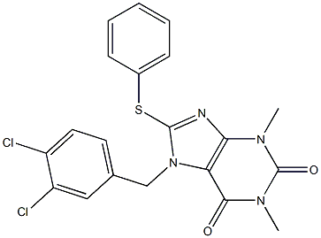 7-(3,4-dichlorobenzyl)-1,3-dimethyl-8-(phenylsulfanyl)-3,7-dihydro-1H-purine-2,6-dione Struktur