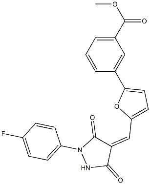 methyl 3-(5-{[1-(4-fluorophenyl)-3,5-dioxo-4-pyrazolidinylidene]methyl}-2-furyl)benzoate Struktur