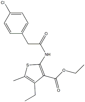 ethyl 2-{[(4-chlorophenyl)acetyl]amino}-4-ethyl-5-methyl-3-thiophenecarboxylate Struktur