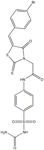 N-(4-{[(aminocarbonyl)amino]sulfonyl}phenyl)-2-[5-(4-bromobenzylidene)-4-oxo-2-thioxo-1,3-thiazolidin-3-yl]acetamide Struktur