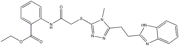 ethyl 2-{[({5-[2-(1H-benzimidazol-2-yl)ethyl]-4-methyl-4H-1,2,4-triazol-3-yl}sulfanyl)acetyl]amino}benzoate Struktur