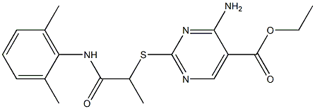 ethyl 4-amino-2-({2-[(2,6-dimethylphenyl)amino]-1-methyl-2-oxoethyl}sulfanyl)pyrimidine-5-carboxylate Struktur