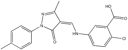 2-chloro-5-({[3-methyl-1-(4-methylphenyl)-5-oxo-1,5-dihydro-4H-pyrazol-4-ylidene]methyl}amino)benzoic acid Struktur