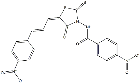 4-nitro-N-[5-(3-{4-nitrophenyl}-2-propenylidene)-4-oxo-2-thioxo-1,3-thiazolidin-3-yl]benzamide Struktur