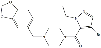 1-(1,3-benzodioxol-5-ylmethyl)-4-[(4-bromo-1-ethyl-1H-pyrazol-5-yl)carbonyl]piperazine Struktur