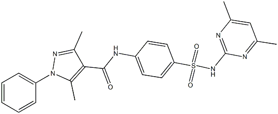 N-(4-{[(4,6-dimethyl-2-pyrimidinyl)amino]sulfonyl}phenyl)-3,5-dimethyl-1-phenyl-1H-pyrazole-4-carboxamide Struktur