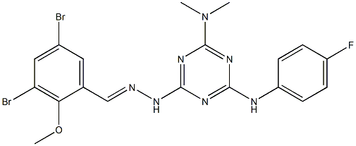 3,5-dibromo-2-methoxybenzaldehyde [4-(dimethylamino)-6-(4-fluoroanilino)-1,3,5-triazin-2-yl]hydrazone Struktur