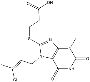 3-{[7-(3-chloro-2-butenyl)-3-methyl-2,6-dioxo-2,3,6,7-tetrahydro-1H-purin-8-yl]sulfanyl}propanoic acid Struktur