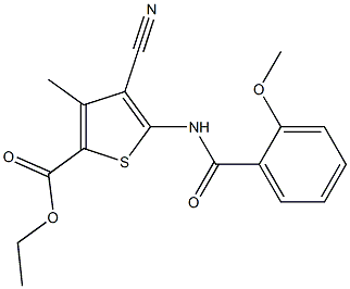 ethyl 4-cyano-5-[(2-methoxybenzoyl)amino]-3-methyl-2-thiophenecarboxylate Struktur