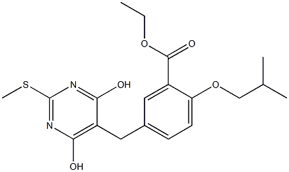 ethyl 5-{[4,6-dihydroxy-2-(methylsulfanyl)-5-pyrimidinyl]methyl}-2-isobutoxybenzoate Struktur