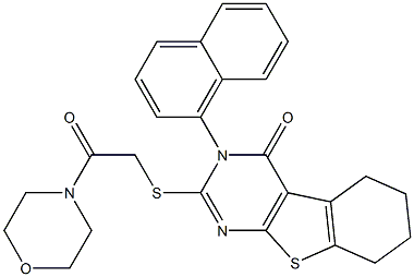 2-{[2-(4-morpholinyl)-2-oxoethyl]sulfanyl}-3-(1-naphthyl)-5,6,7,8-tetrahydro[1]benzothieno[2,3-d]pyrimidin-4(3H)-one Struktur