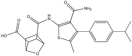 3-({[3-(aminocarbonyl)-4-(4-isopropylphenyl)-5-methyl-2-thienyl]amino}carbonyl)-7-oxabicyclo[2.2.1]heptane-2-carboxylic acid Struktur