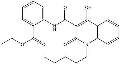 ethyl 2-{[(4-hydroxy-2-oxo-1-pentyl-1,2-dihydro-3-quinolinyl)carbonyl]amino}benzoate Struktur