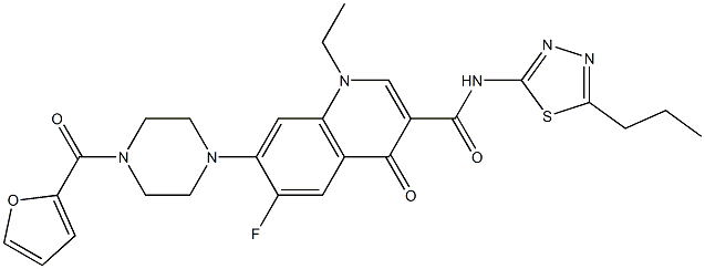 1-ethyl-6-fluoro-7-[4-(2-furoyl)-1-piperazinyl]-4-oxo-N-(5-propyl-1,3,4-thiadiazol-2-yl)-1,4-dihydro-3-quinolinecarboxamide Struktur