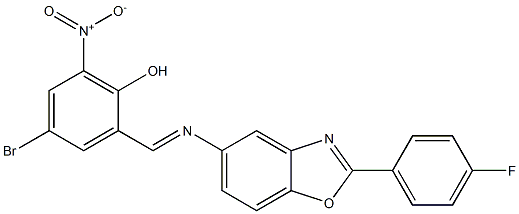 4-bromo-2-({[2-(4-fluorophenyl)-1,3-benzoxazol-5-yl]imino}methyl)-6-nitrophenol Struktur