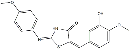 5-(3-hydroxy-4-methoxybenzylidene)-2-[(4-methoxyphenyl)imino]-1,3-thiazolidin-4-one Struktur