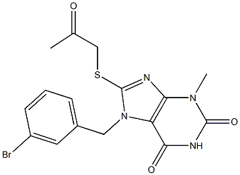 7-[(3-bromophenyl)methyl]-3-methyl-8-[(2-oxopropyl)sulfanyl]-3,7-dihydro-1H-purine-2,6-dione Struktur