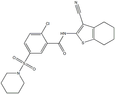 2-chloro-N-(3-cyano-4,5,6,7-tetrahydro-1-benzothien-2-yl)-5-(1-piperidinylsulfonyl)benzamide Struktur