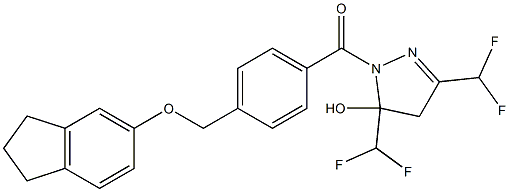 3,5-bis(difluoromethyl)-1-{4-[(2,3-dihydro-1H-inden-5-yloxy)methyl]benzoyl}-4,5-dihydro-1H-pyrazol-5-ol Struktur