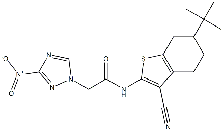 N-(6-tert-butyl-3-cyano-4,5,6,7-tetrahydro-1-benzothien-2-yl)-2-{3-nitro-1H-1,2,4-triazol-1-yl}acetamide Struktur