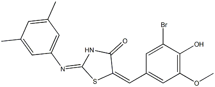 5-(3-bromo-4-hydroxy-5-methoxybenzylidene)-2-[(3,5-dimethylphenyl)imino]-1,3-thiazolidin-4-one Struktur