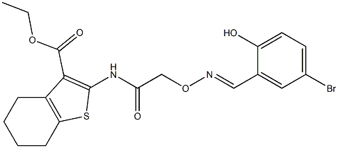 ethyl 2-[({[(5-bromo-2-hydroxybenzylidene)amino]oxy}acetyl)amino]-4,5,6,7-tetrahydro-1-benzothiophene-3-carboxylate Struktur