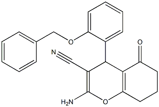 2-amino-4-[2-(benzyloxy)phenyl]-5-oxo-5,6,7,8-tetrahydro-4H-chromene-3-carbonitrile Struktur