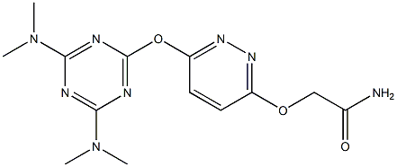 2-[(6-{[4,6-bis(dimethylamino)-1,3,5-triazin-2-yl]oxy}-3-pyridazinyl)oxy]acetamide Struktur