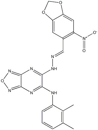 6-nitro-1,3-benzodioxole-5-carbaldehyde [6-(2,3-dimethylanilino)[1,2,5]oxadiazolo[3,4-b]pyrazin-5-yl]hydrazone Struktur