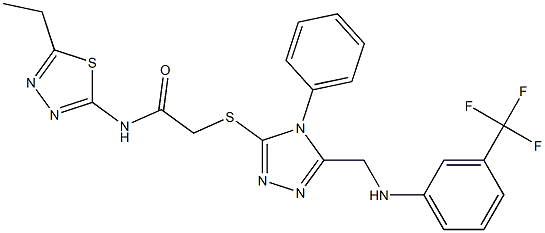 N-(5-ethyl-1,3,4-thiadiazol-2-yl)-2-[(4-phenyl-5-{[3-(trifluoromethyl)anilino]methyl}-4H-1,2,4-triazol-3-yl)sulfanyl]acetamide Struktur