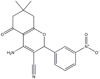 4-amino-2-{3-nitrophenyl}-7,7-dimethyl-5-oxo-5,6,7,8-tetrahydro-2H-chromene-3-carbonitrile Struktur