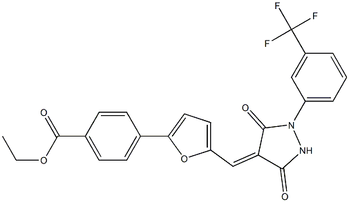 ethyl 4-[5-({3,5-dioxo-1-[3-(trifluoromethyl)phenyl]-4-pyrazolidinylidene}methyl)-2-furyl]benzoate Struktur