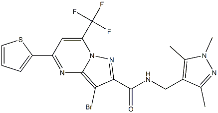 3-bromo-5-(2-thienyl)-7-(trifluoromethyl)-N-[(1,3,5-trimethyl-1H-pyrazol-4-yl)methyl]pyrazolo[1,5-a]pyrimidine-2-carboxamide Struktur