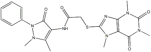 N-(1,5-dimethyl-3-oxo-2-phenyl-2,3-dihydro-1H-pyrazol-4-yl)-2-[(1,3,7-trimethyl-2,6-dioxo-2,3,6,7-tetrahydro-1H-purin-8-yl)sulfanyl]acetamide Struktur