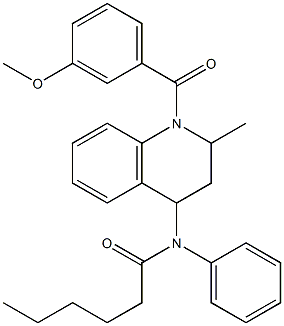 N-[1-(3-methoxybenzoyl)-2-methyl-1,2,3,4-tetrahydro-4-quinolinyl]-N-phenylhexanamide Struktur