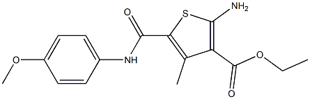 ethyl 2-amino-5-[(4-methoxyanilino)carbonyl]-4-methyl-3-thiophenecarboxylate Struktur