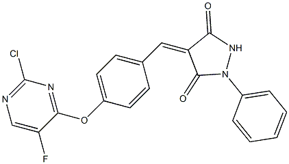 4-{4-[(2-chloro-5-fluoro-4-pyrimidinyl)oxy]benzylidene}-1-phenyl-3,5-pyrazolidinedione Struktur