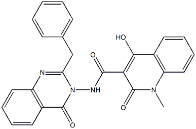 4-hydroxy-1-methyl-2-oxo-N-(4-oxo-2-(phenylmethyl)quinazolin-3(4H)-yl)-1,2-dihydroquinoline-3-carboxamide Struktur