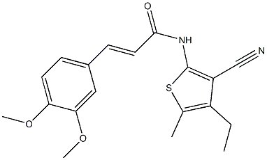 N-(3-cyano-4-ethyl-5-methyl-2-thienyl)-3-(3,4-dimethoxyphenyl)acrylamide Struktur