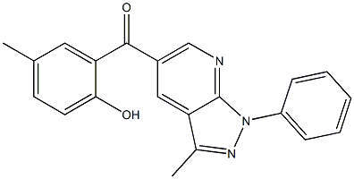 (2-hydroxy-5-methylphenyl)(3-methyl-1-phenyl-1H-pyrazolo[3,4-b]pyridin-5-yl)methanone Struktur