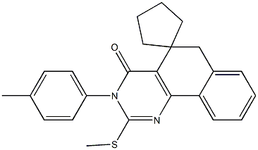 3-(4-methylphenyl)-2-(methylsulfanyl)-5,6-dihydrospiro(benzo[h]quinazoline-5,1'-cyclopentane)-4(3H)-one Struktur