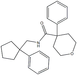 4-phenyl-N-[(1-phenylcyclopentyl)methyl]tetrahydro-2H-pyran-4-carboxamide Struktur