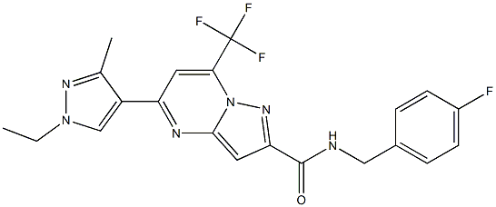 5-(1-ethyl-3-methyl-1H-pyrazol-4-yl)-N-(4-fluorobenzyl)-7-(trifluoromethyl)pyrazolo[1,5-a]pyrimidine-2-carboxamide Struktur