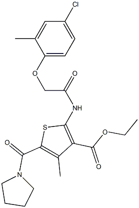 ethyl 2-{[(4-chloro-2-methylphenoxy)acetyl]amino}-4-methyl-5-(1-pyrrolidinylcarbonyl)-3-thiophenecarboxylate Struktur